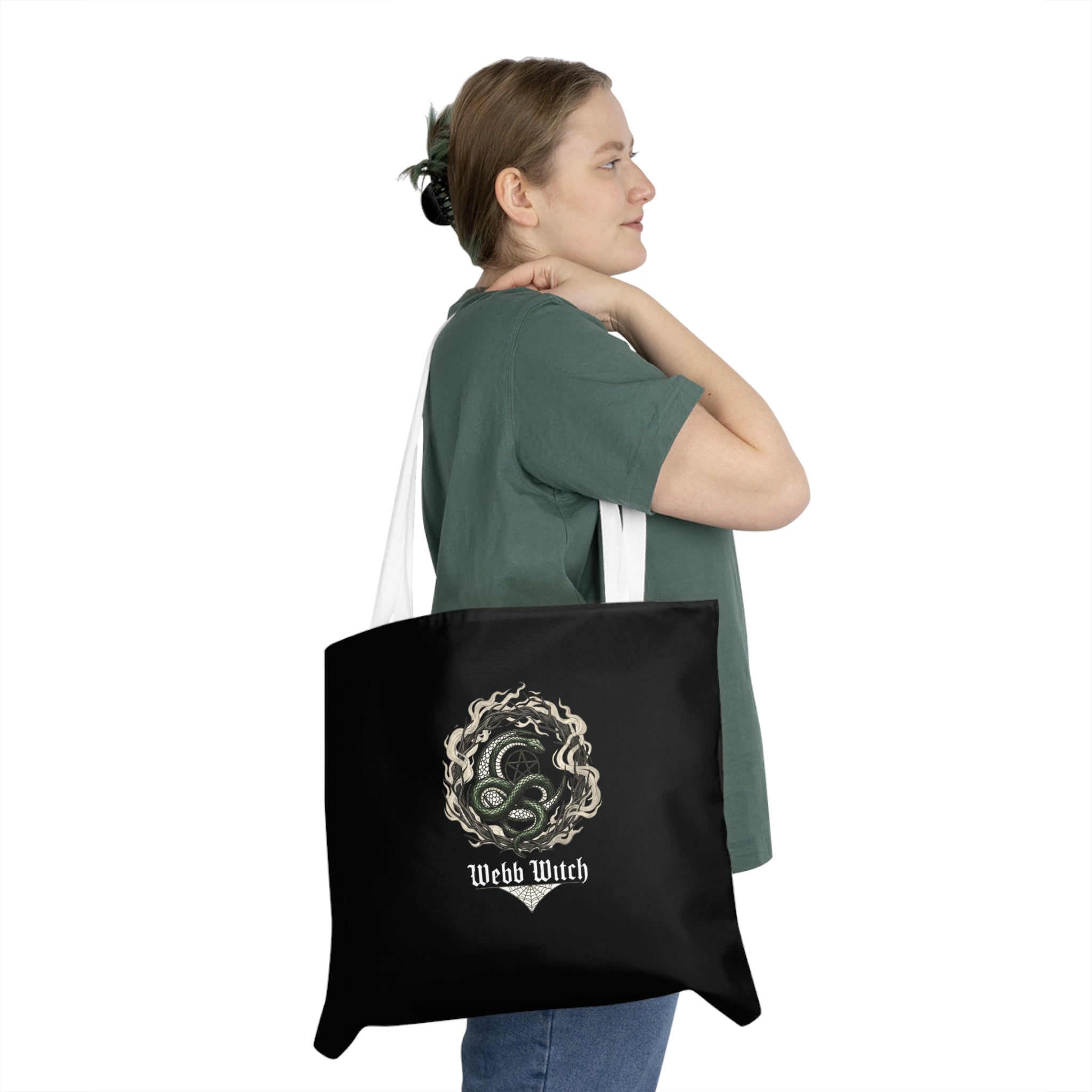 Witch Snake Crest Tote Bag — "Webb Witch" Gothic Shoulder Tote