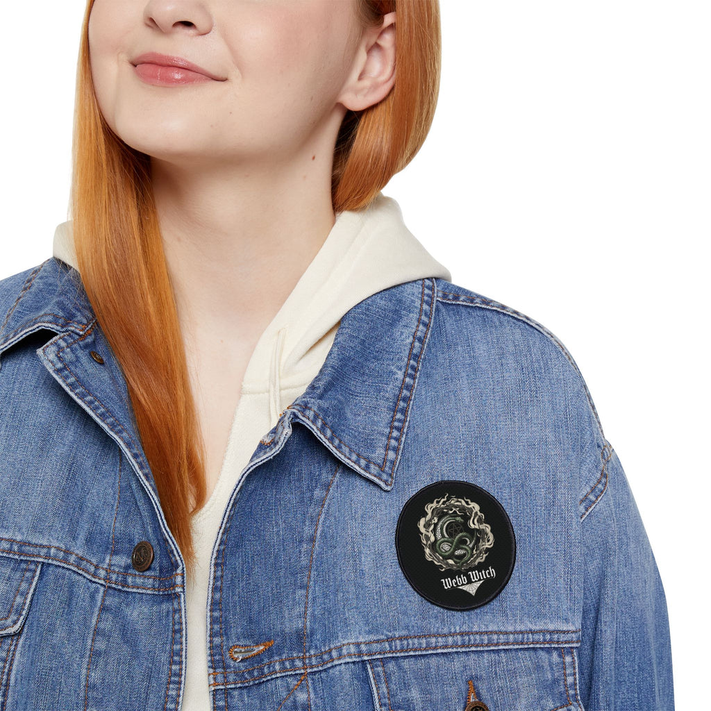 Wyrm Witch Iron-On Patch — Green Serpent Emblem Patch for Jackets & Bags