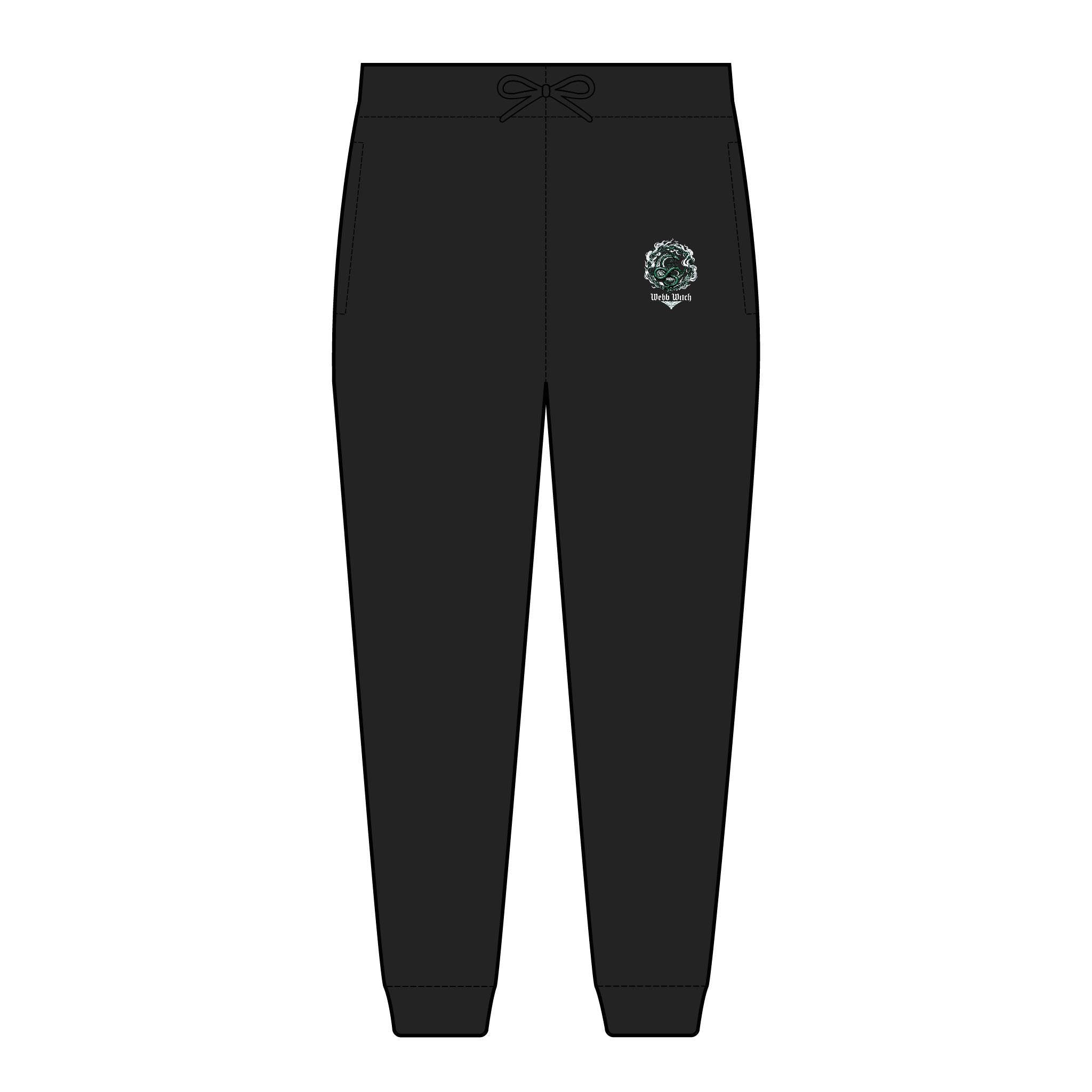 Embroidered Black Fleece Joggers with Green Crest — Cozy Athletic Sweatpants