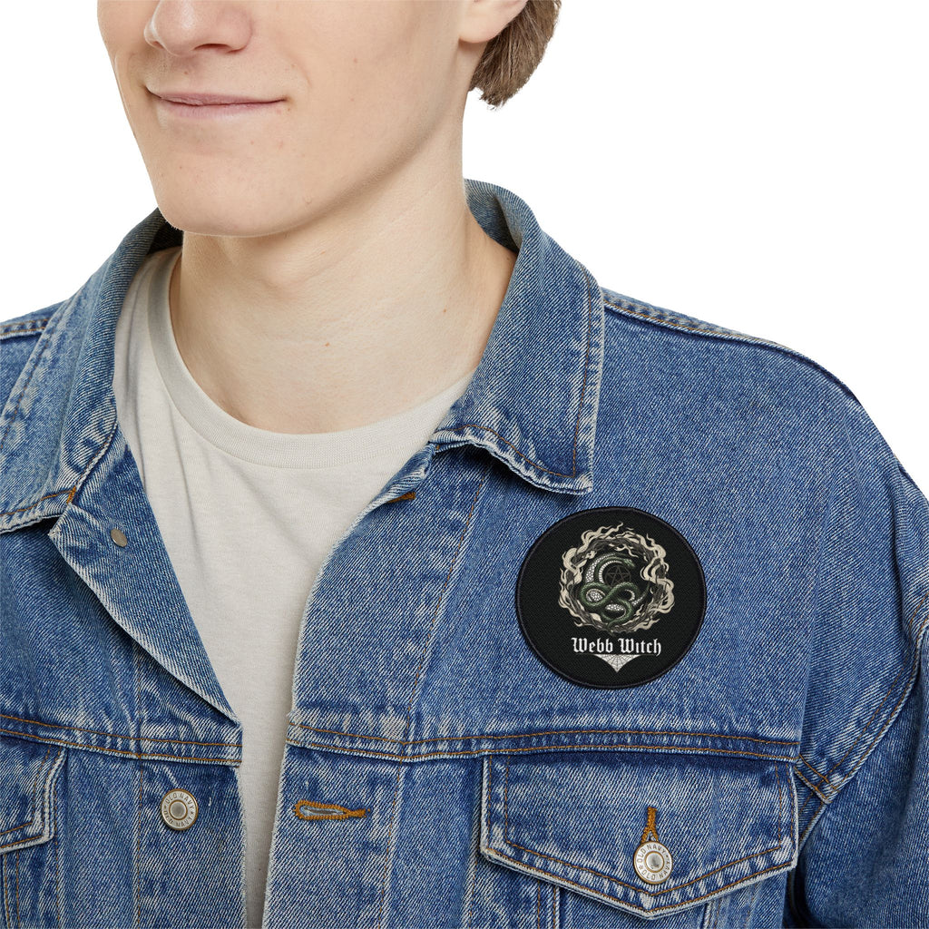 Wyrm Witch Iron-On Patch — Green Serpent Emblem Patch for Jackets & Bags