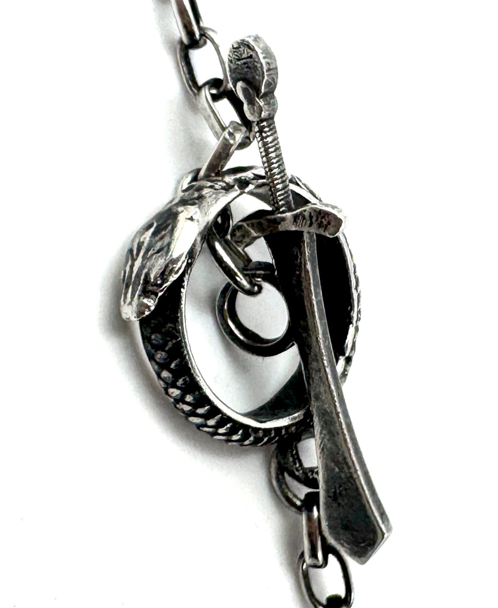 The Eternal Coil Sterling Silver 3.2 mm Rolo Chain With Snake Ouroboros Athame Toggle Clasp