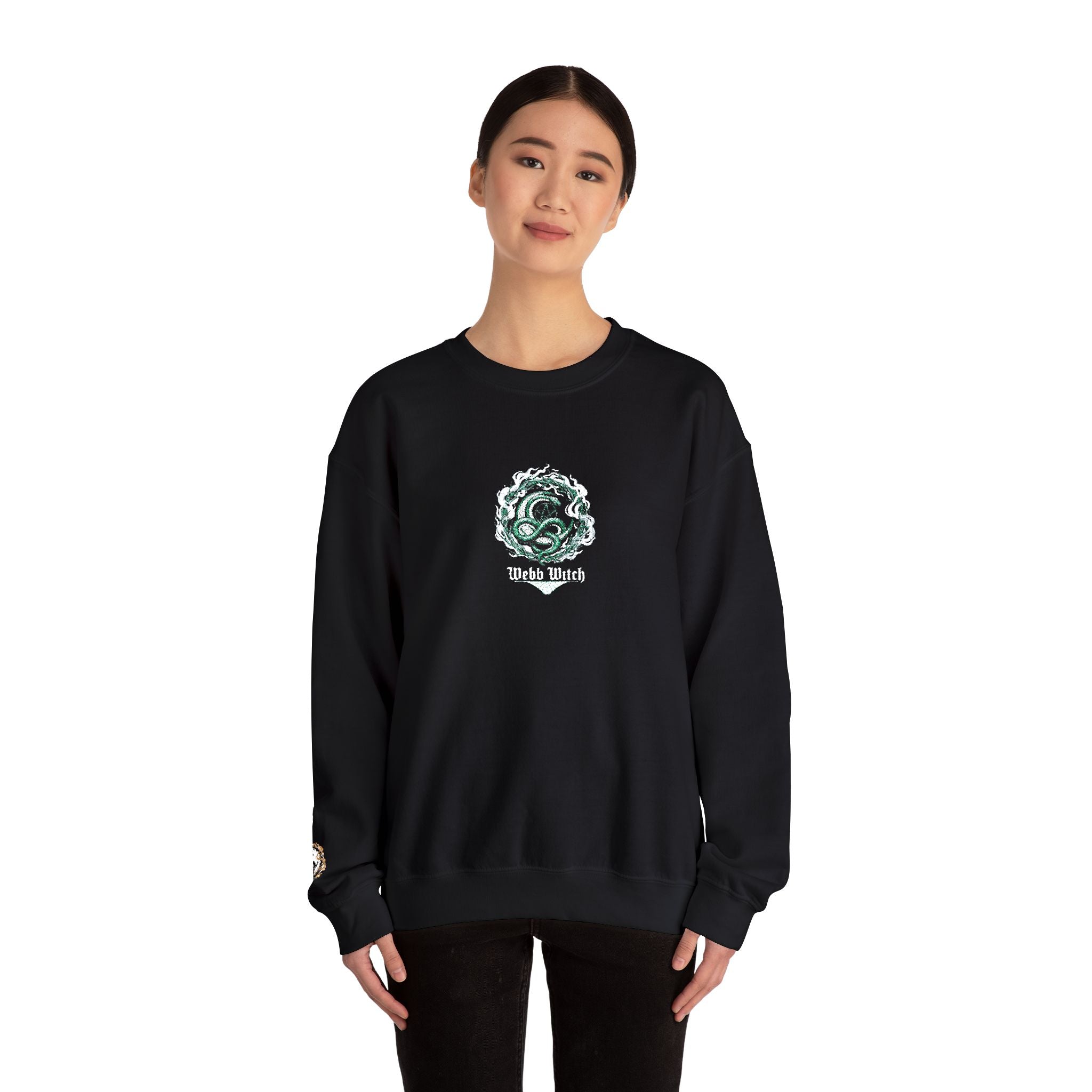 Crewneck Sweatshirt — Mystic Green Rose Graphic “Stay Weird”