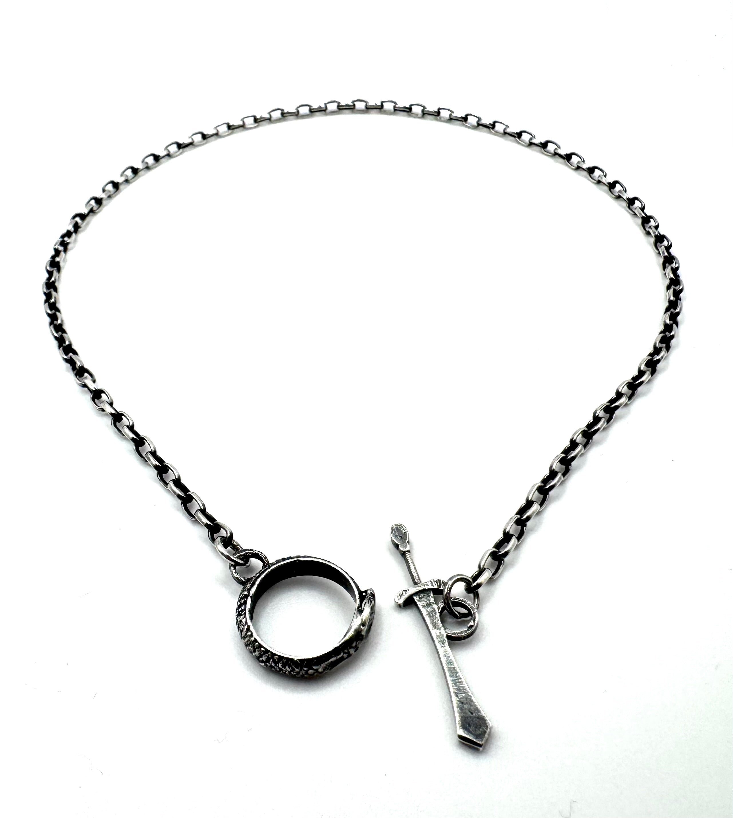 The Eternal Coil Sterling Silver 3.2 mm Rolo Chain With Snake Ouroboros Athame Toggle Clasp