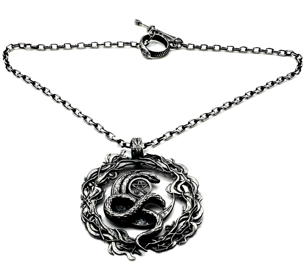 The Eternal Coil Sterling Silver 3.2 mm Rolo Chain With Snake Ouroboros Athame Toggle Clasp