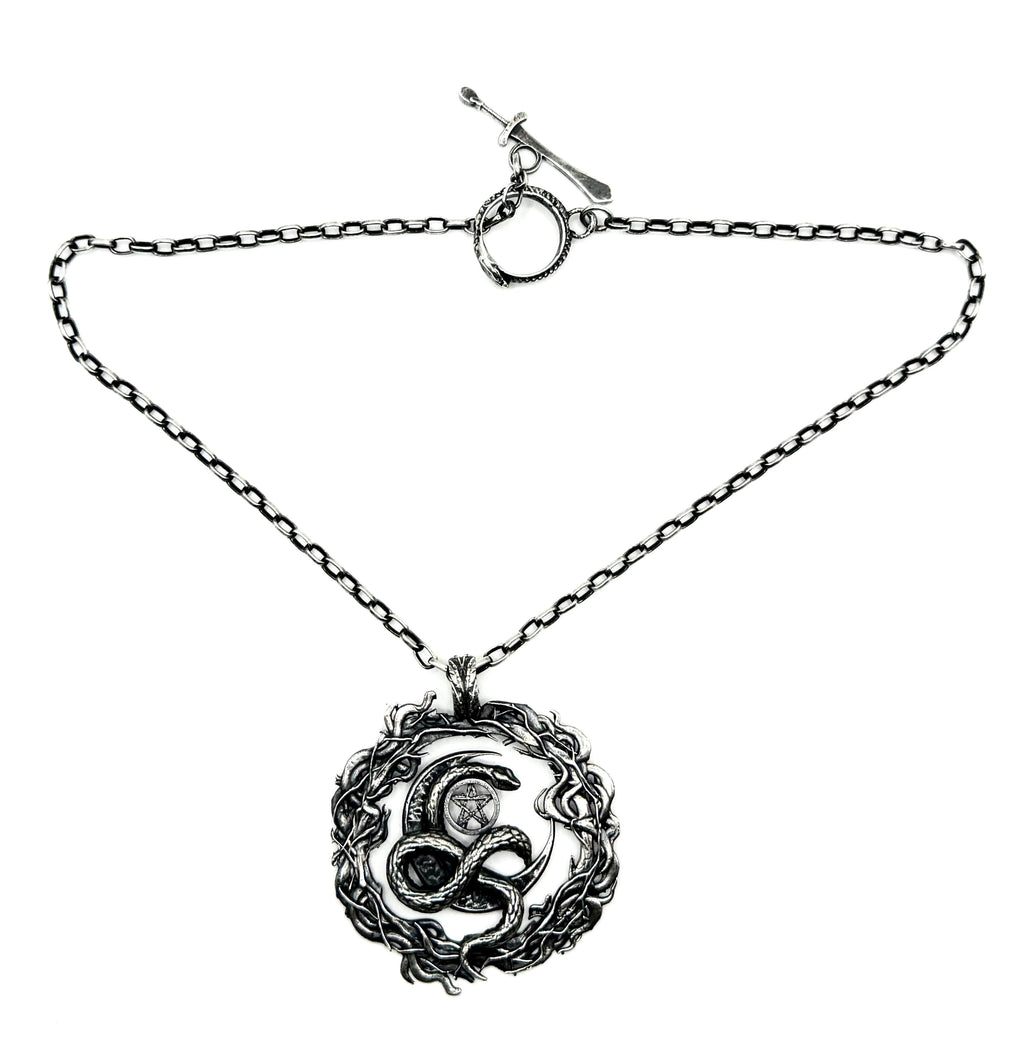 The Eternal Coil Sterling Silver 3.2 mm Rolo Chain With Snake Ouroboros Athame Toggle Clasp