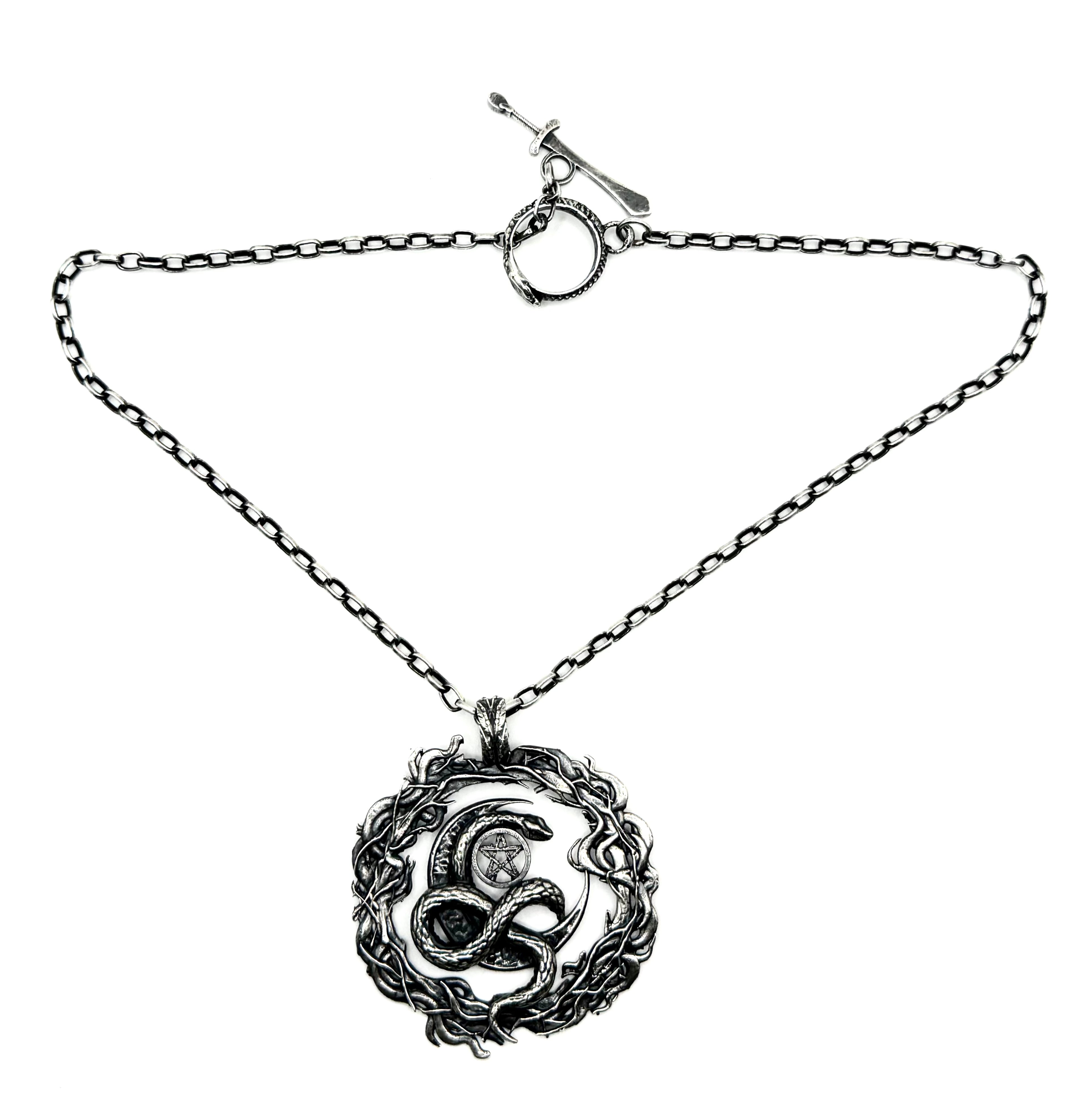 The Eternal Coil Sterling Silver 3.2 mm Rolo Chain With Snake Ouroboros Athame Toggle Clasp