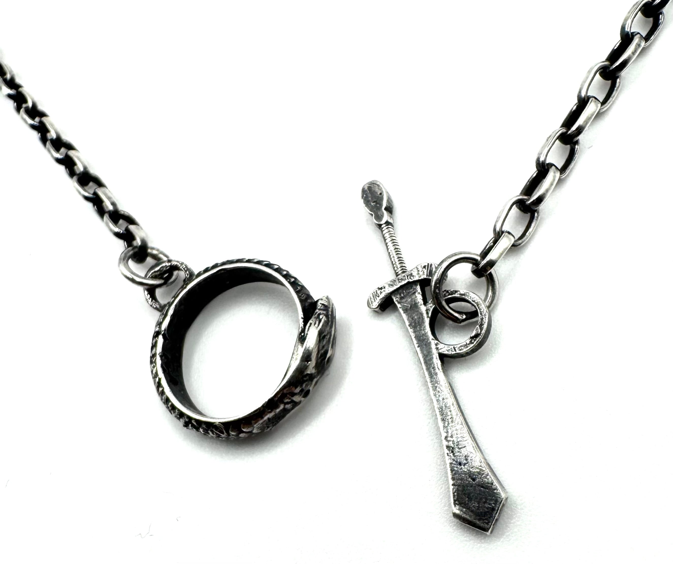 The Eternal Coil Sterling Silver 3.2 mm Rolo Chain With Snake Ouroboros Athame Toggle Clasp