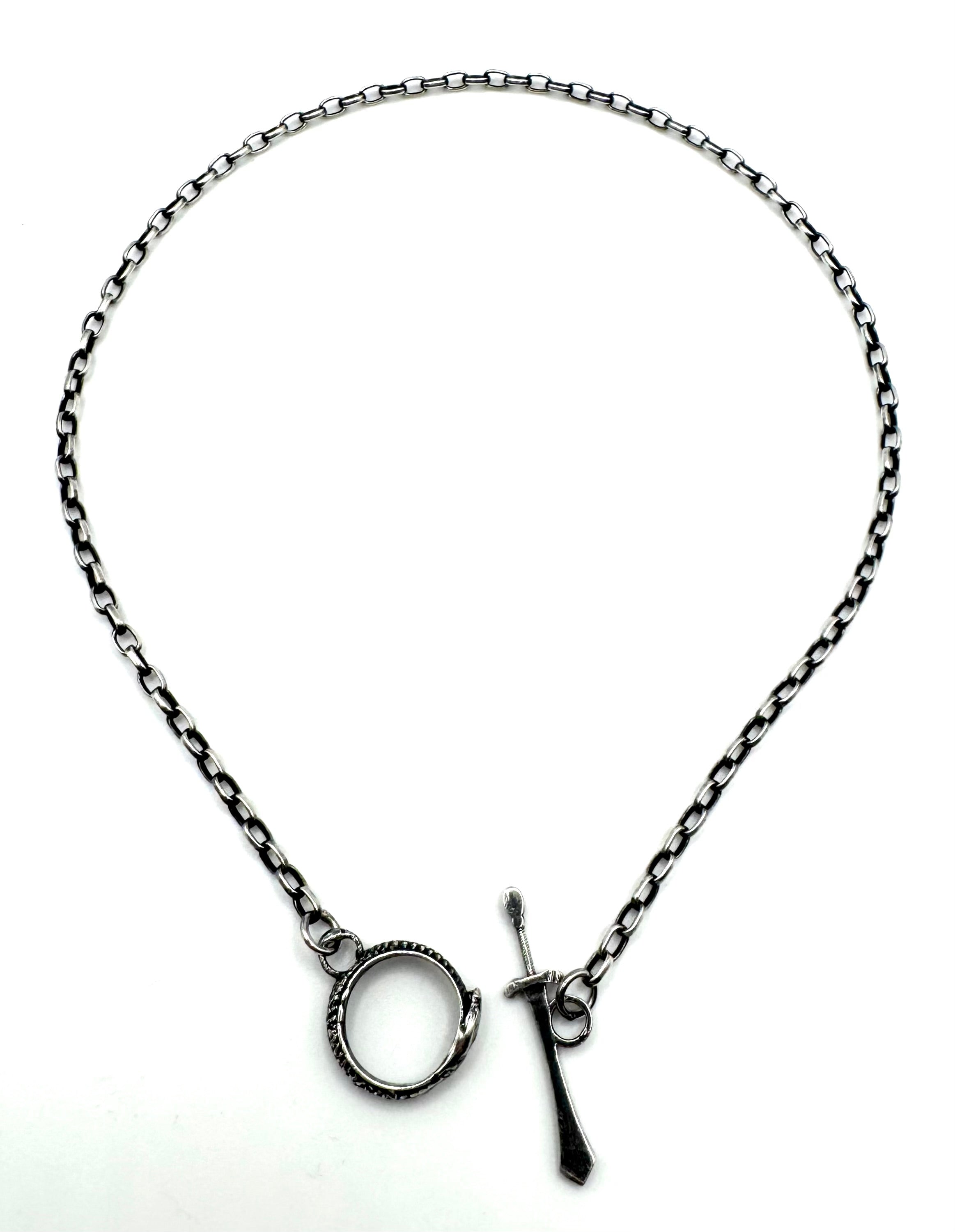 The Eternal Coil Sterling Silver 3.2 mm Rolo Chain With Snake Ouroboros Athame Toggle Clasp