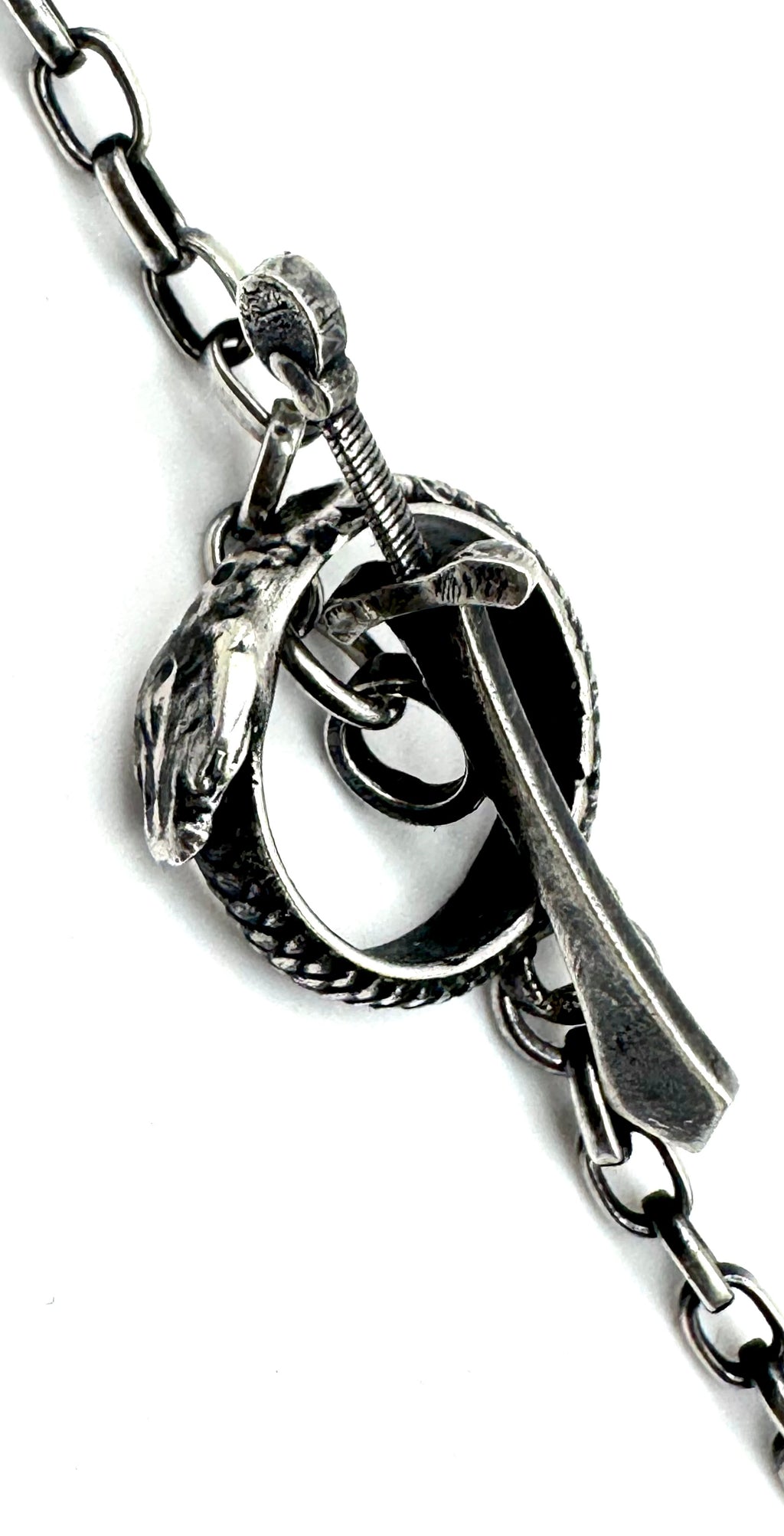 The Eternal Coil Sterling Silver 3.2 mm Rolo Chain With Snake Ouroboros Athame Toggle Clasp